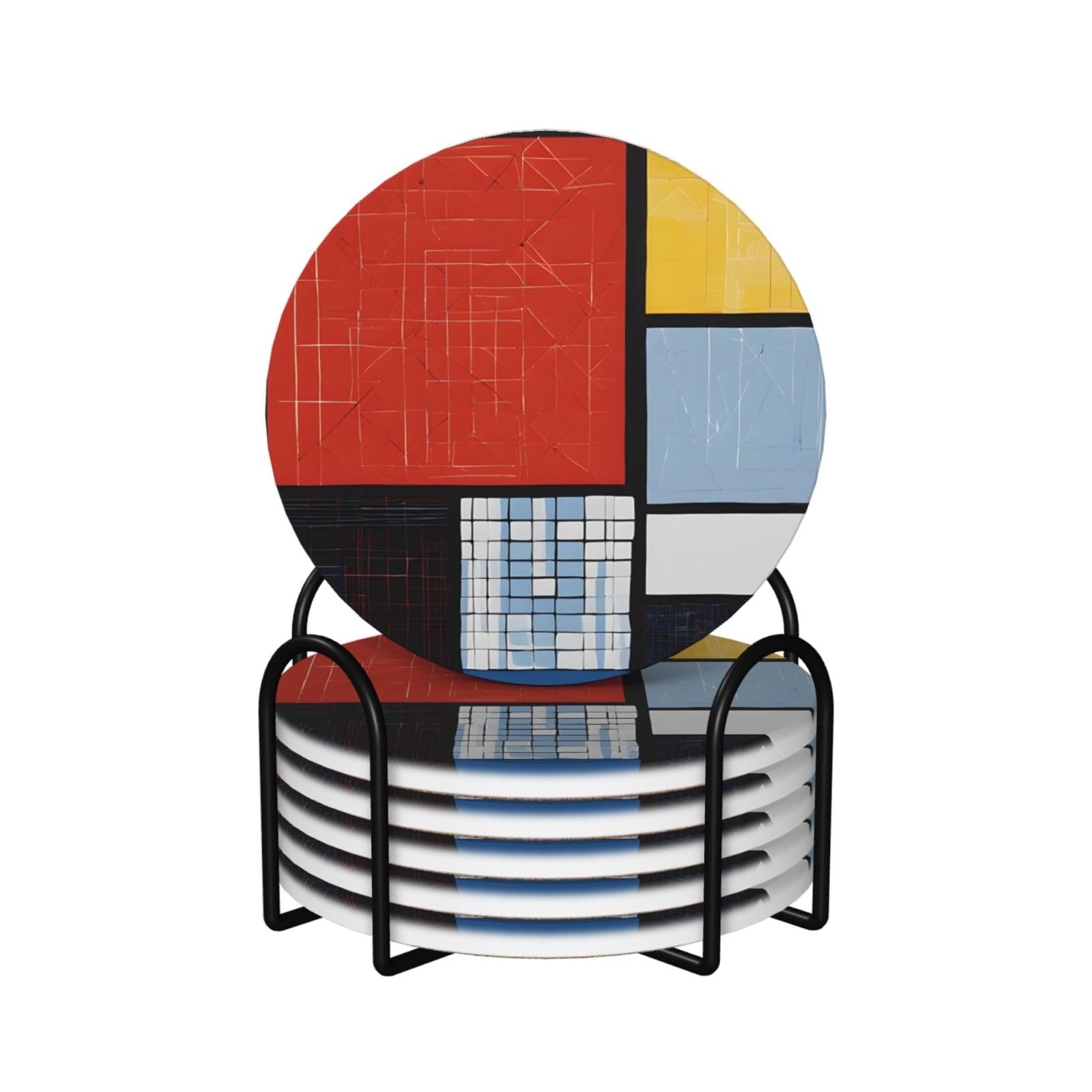 Dessous de verre en céramique Mondrian lot de 6 avec support pour table de salon