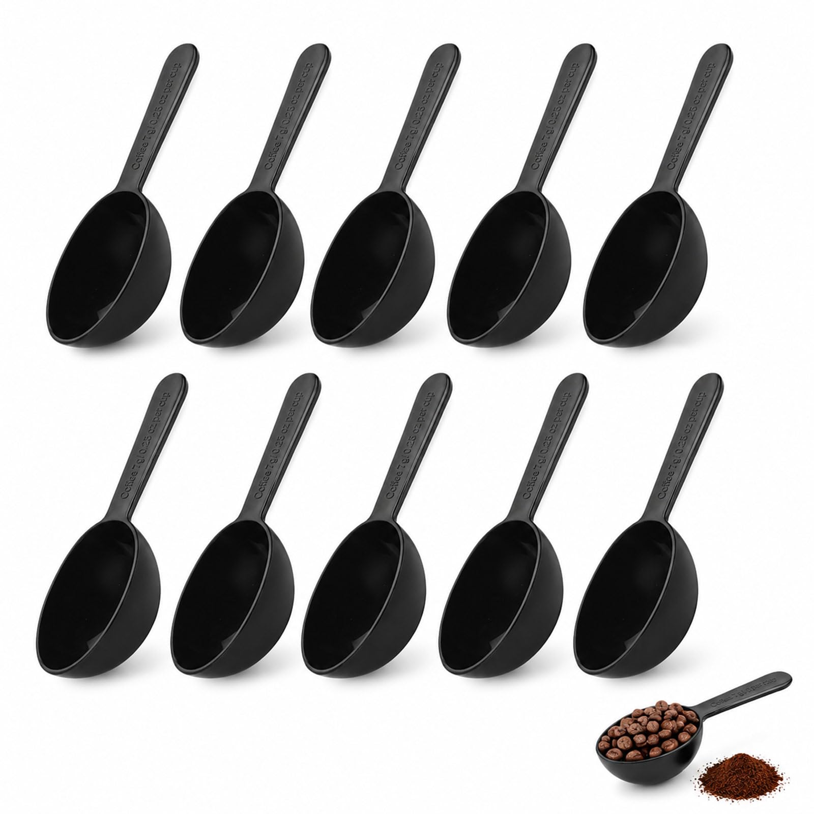 10 Pcs Black Plastic Measuring Spoons Set, 7g Reusable Scoops for Coffee, Protein Powder, Dry Ingredients & Home Kitchen Use
