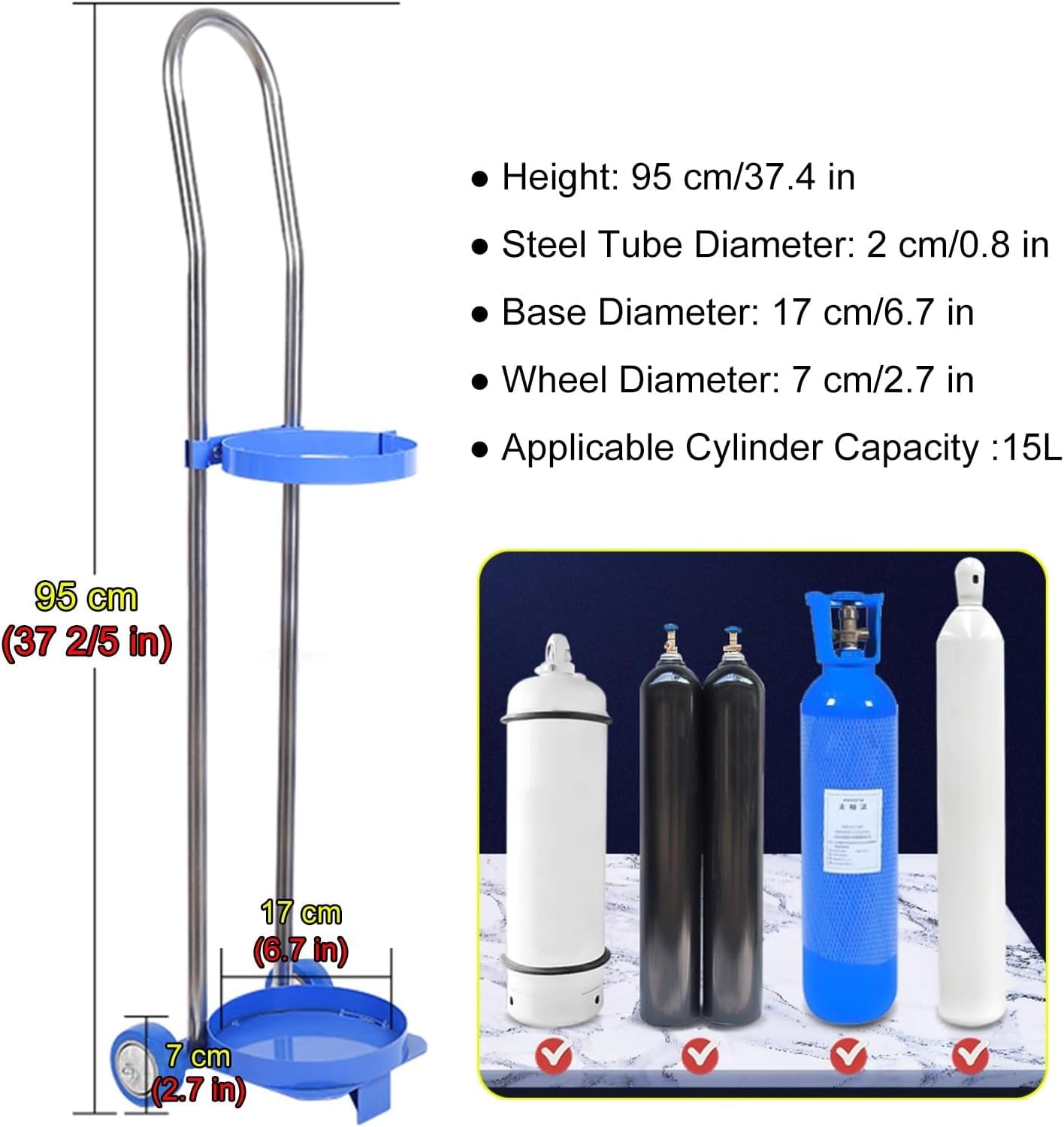Portabile a Gas Cilindro Rack per 10-20L Serbatoi - Carrello di rotolazione per Laboratori, ospedali e scuole - Supporto di stoccaggio Sicuro, Resistente, Regolabile