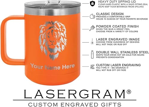 Miniatura 6 de LaserGram 15oz Vacuum Insulated Coffee Mug, Ankh, Personalized Engraving Included (Orange)