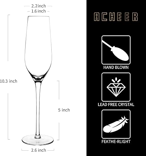 Miniatura 2 de ACHEER Juego de copas de champán de cristal de 6 a 8 onzas, elegantes copas de champán, sopladas a mano, modernas copas de champán, caja de regalo,