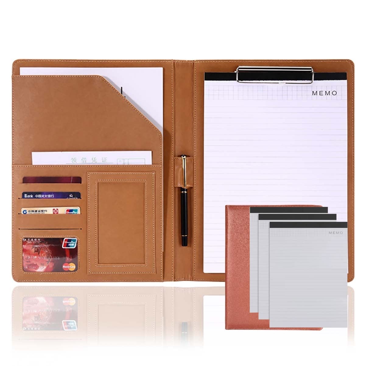 Folder skórzany organizer na dokumenty biznesowe List A4 Rozmiar wizytówki uchwyt na wywiady konferencje i prezentacje(Brown,Sign in this*3)