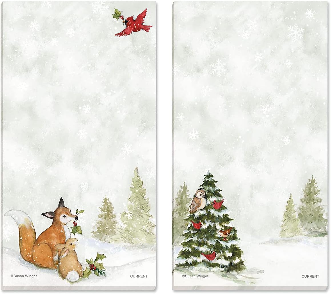Current Peaceful Forest Holiday Magnetic Notepad Set – Set of 12 Memo Pads, 6 Designs, 30-Sheet Pads, 3½ x 6½ Inches, Christmas Shopping List, To-Do Notes