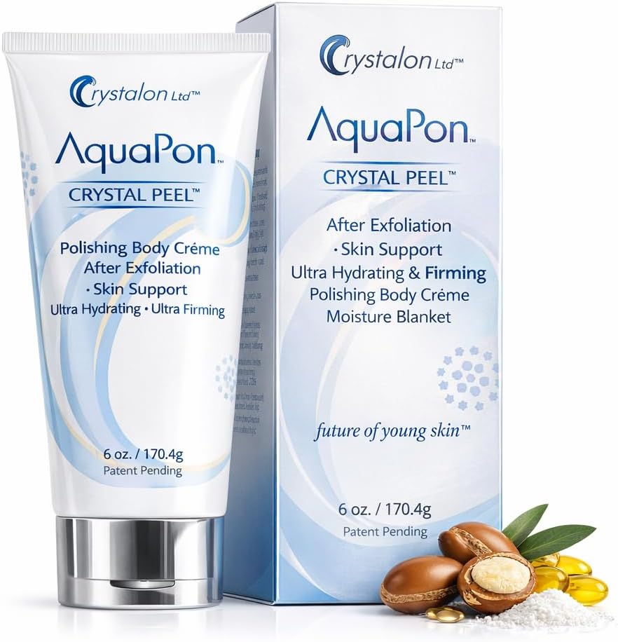 Aquapon Body cream for Women & Men, Crystal Peel Ultra Hydrating, Sensitive Skin Safe Daily Face & Body Moisturizer for dry skin, Polishing after exfoliation Skincare for a Smooth, Soft Feel, 6 Fl Oz.