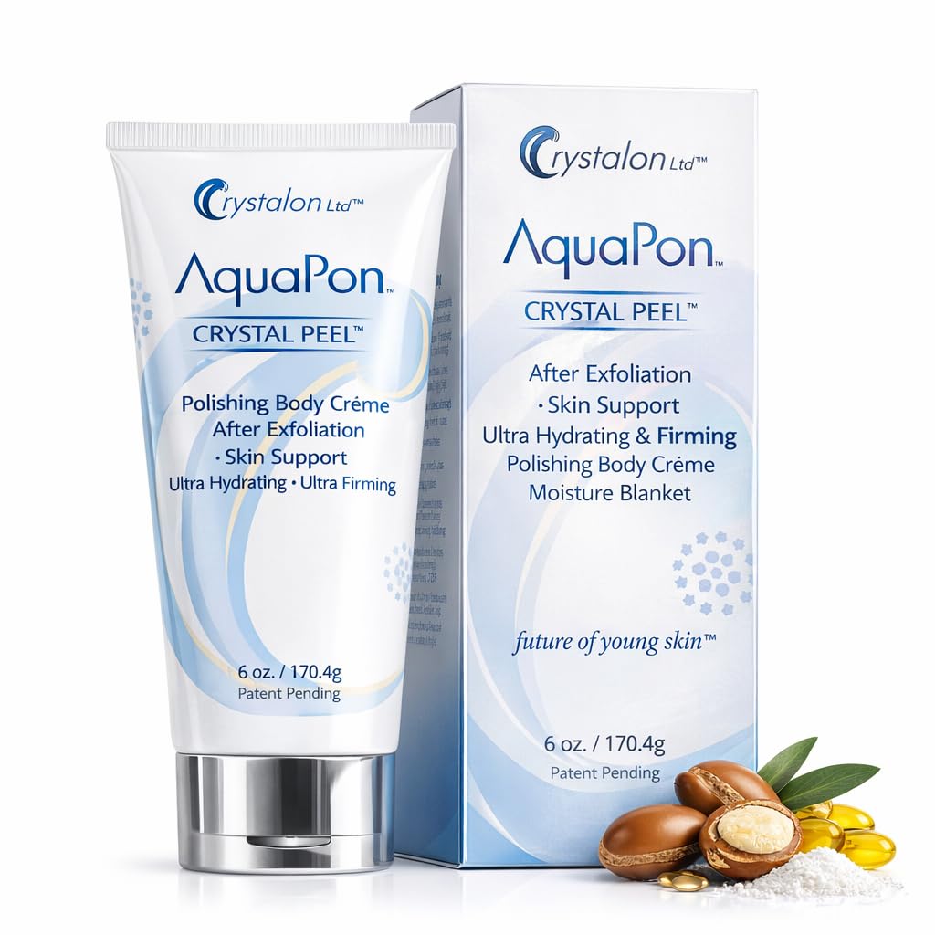 Aquapon Body cream for Women & Men, Crystal Peel Ultra Hydrating, Sensitive Skin Safe Daily Face & Body Moisturizer for dry skin, Polishing after exfoliation Skincare for a Smooth, Soft Feel, 6 Fl Oz.