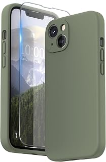 SURPHY Silicone Case Compatible with iPhone 13 Case 6.1 inch (2021), with Camera Protection Liquid Silicone Soft Gel Rubber Phone Case Cover with Microfiber Lining (Olive)