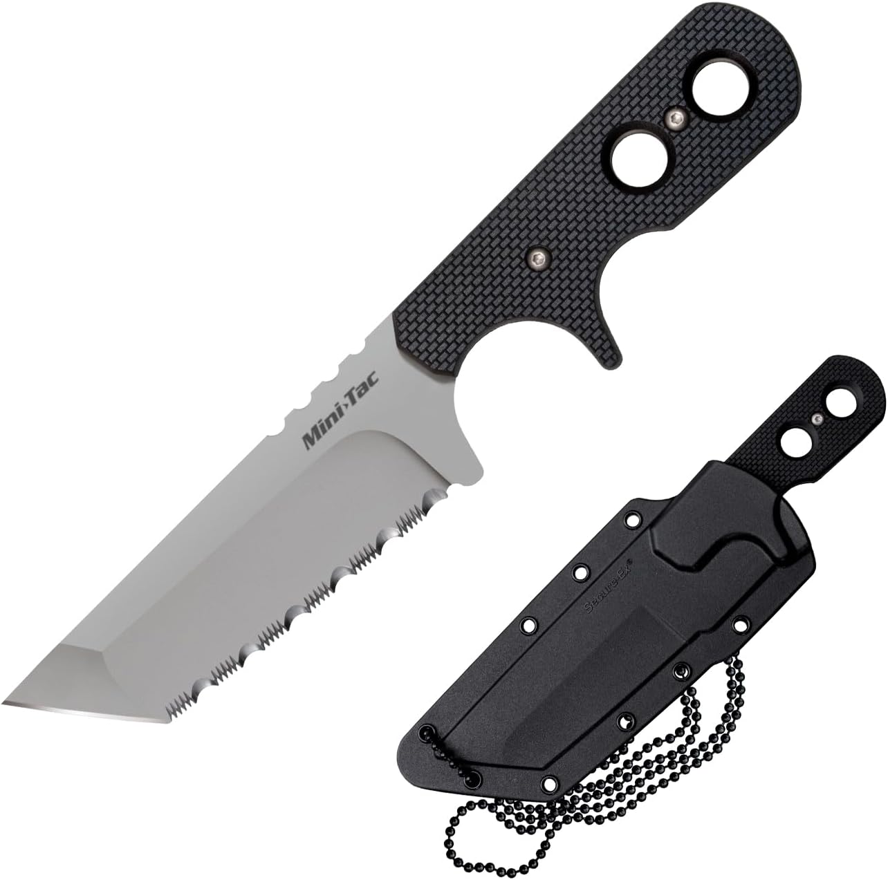 Chilly Metal Mini Tac Tanto 3.75″ AUS8A Razor-Sharp Blade 3″ Griv-Ex Deal with Tactical Mounted Blade Neck Knife w/Safe-Ex Sheath
