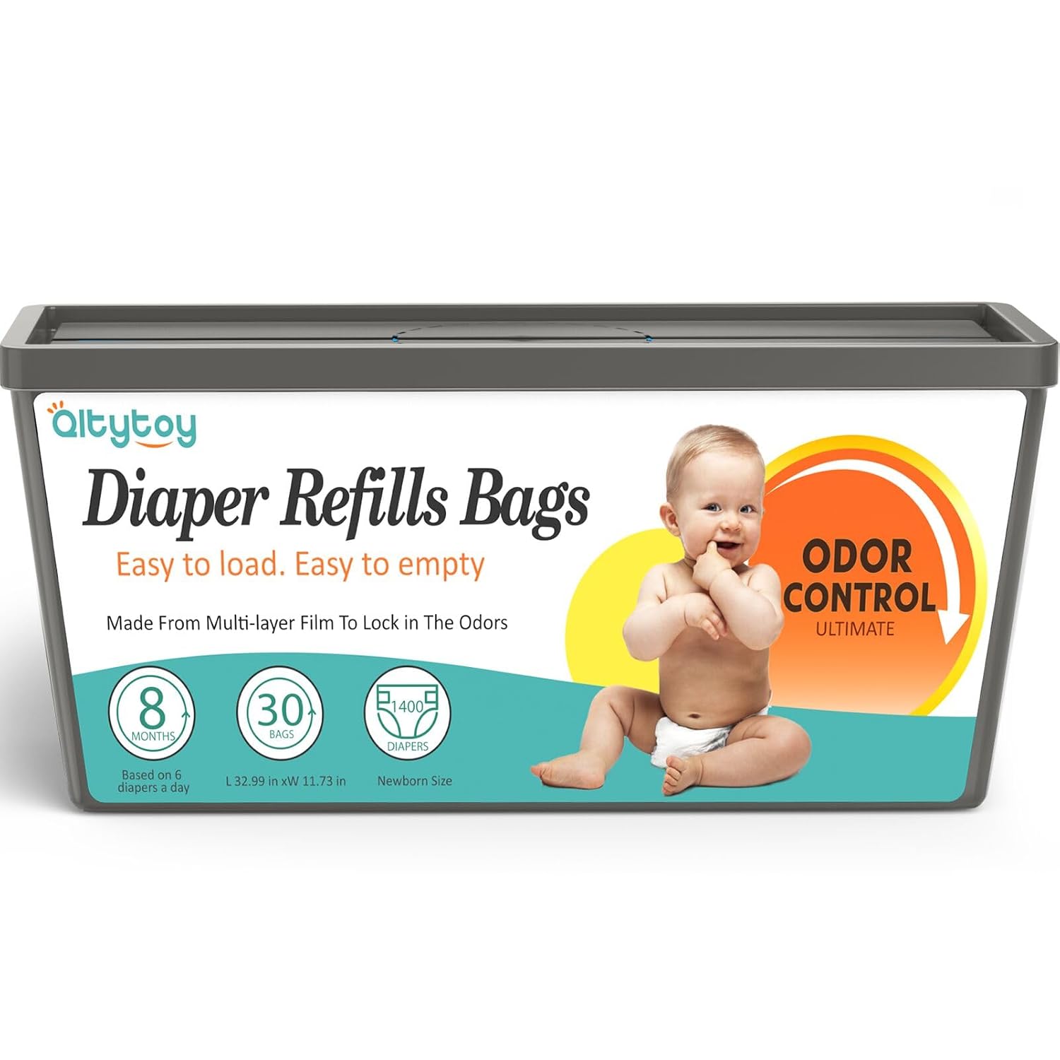 Diaper Pail Refill Bags Compatible with Diaper Genie Easy Roll Signature & Platinum Pails,30 Bags Hold up to 1400 Newborn Diapers Extra Thickness Powerful Odor Control Long-Lasting Easy to Use