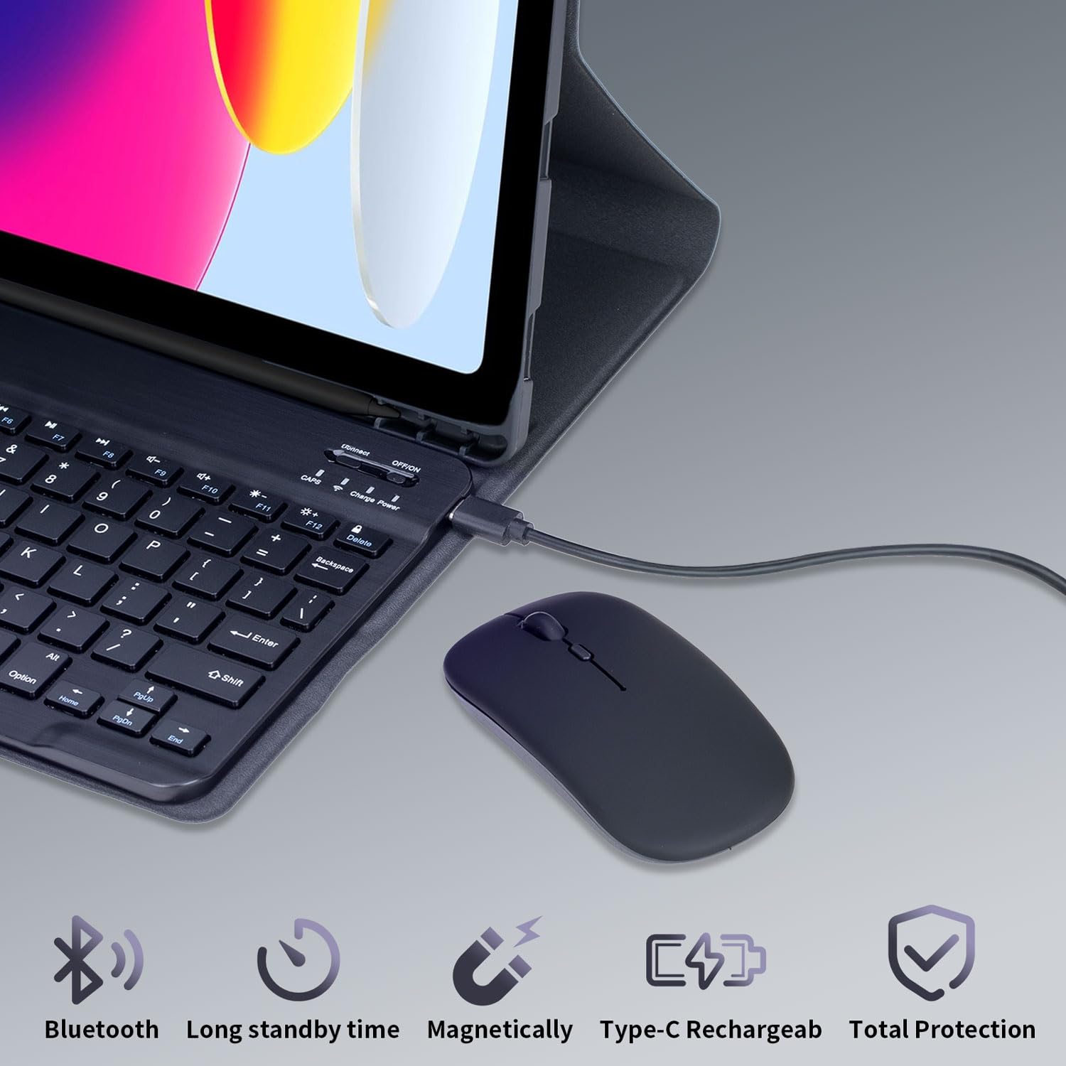Funda con Teclado para iPad (A16) 11ª Generación 2025 11 Pulgadas/iPad 10ª Generación 2022 10,9 Pulgadas, con Ratón, Español Ñ Teclado Desmontable Bluetooth con Portalápices,Negro
