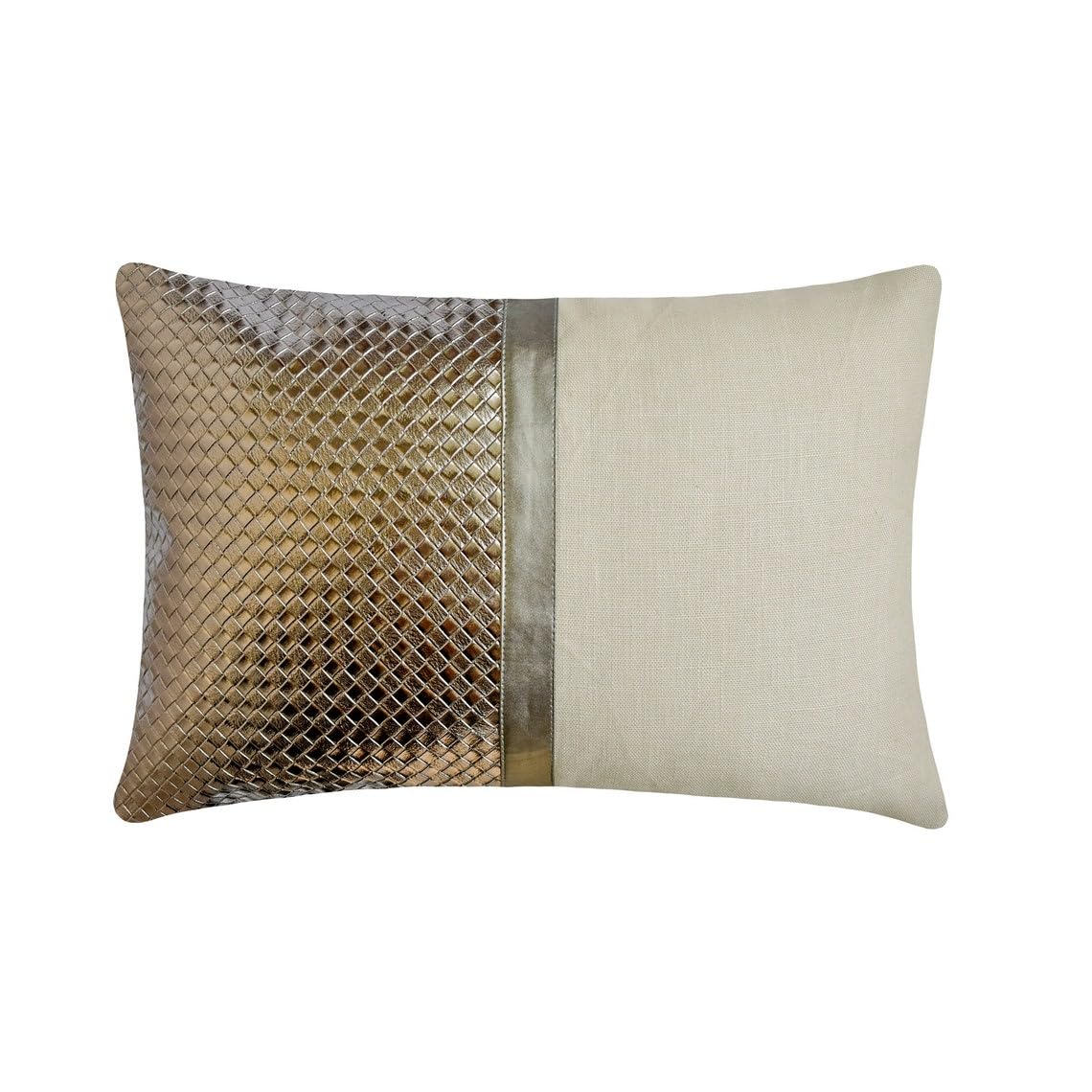 The HomeCentric Decorative Grey 30x40 cm (12"x16") Lumbar Cushion Covers, Faux Leather Patch Work, Basket Weave, Linen, Solid Lumbar Cushion Covers, Patchwork Pattern Modern Style - Lux Grey
