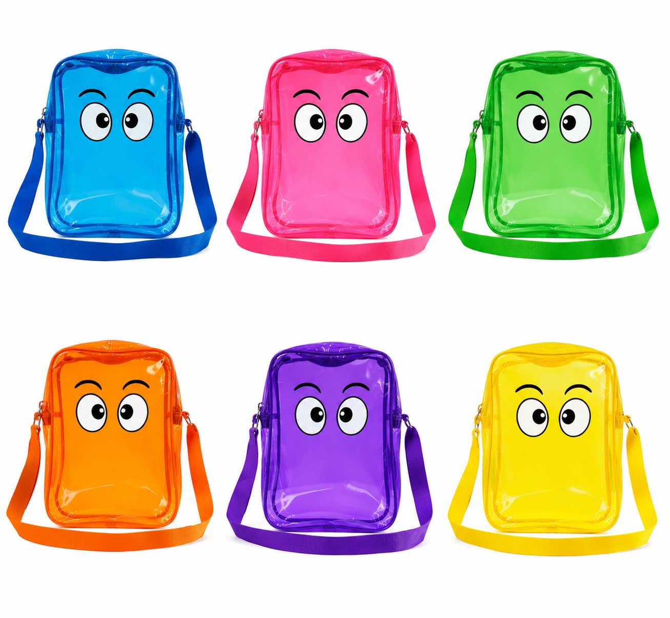 Kids Transparent PVC sling bag Cartoon Eyes Design, Waterproof, Adjustable Shoulder Strap for Boys and Girls (PACK OF 1 BAG COLOR MAY VARY)-image-1