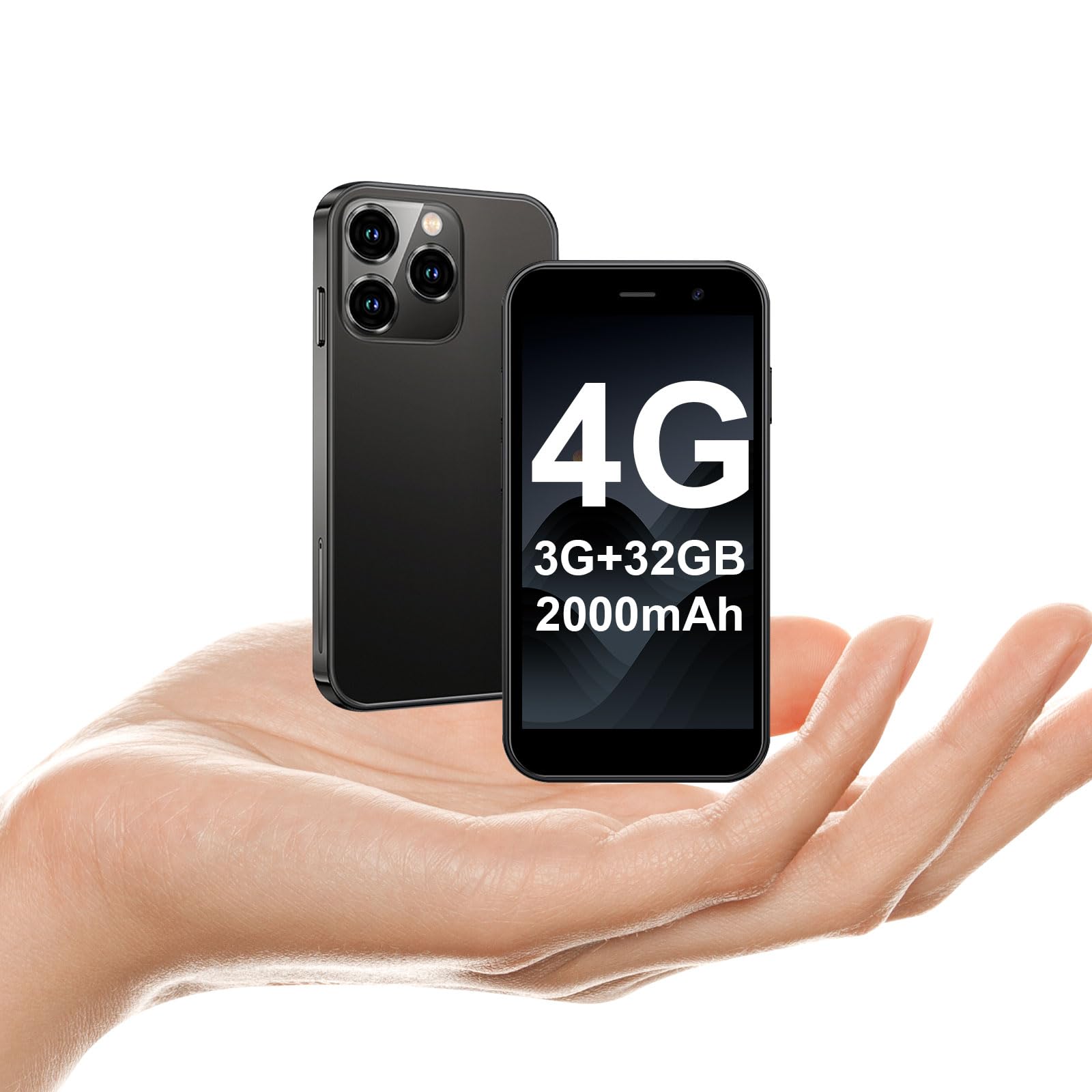 soyes Mini Phone 4G Unlocked World's Smallest Mini Smartphone 3.0'' Touch Screen Compact Mobile Phone for Kids & Students 2000mAh Battery Cell Phone with Dual SIM Quad Core Face ID GPS 3GB+32GB Black
