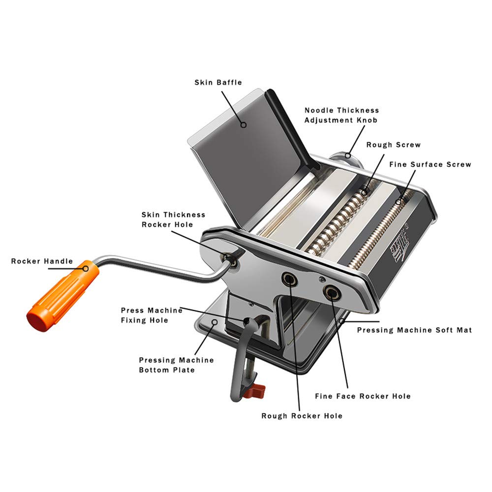 Máquina para hacer pasta y fideos, cortador de fideos, de acero inoxidable, manual para hacer pasta fresca, rodillo de masa para espaguetis y lasaña, 2 cuchillas