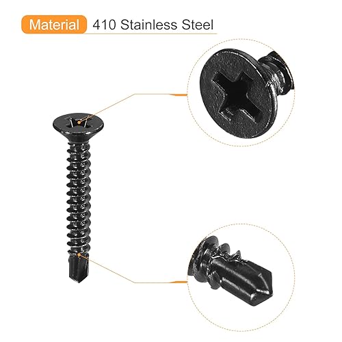 Miniatura 4 de uxcell Tornillos de chapa metálica #6 x 1 pulgada, 100 tornillos de acero inoxidable con cabeza plana Phillips Drive de acero inoxidable negro 410