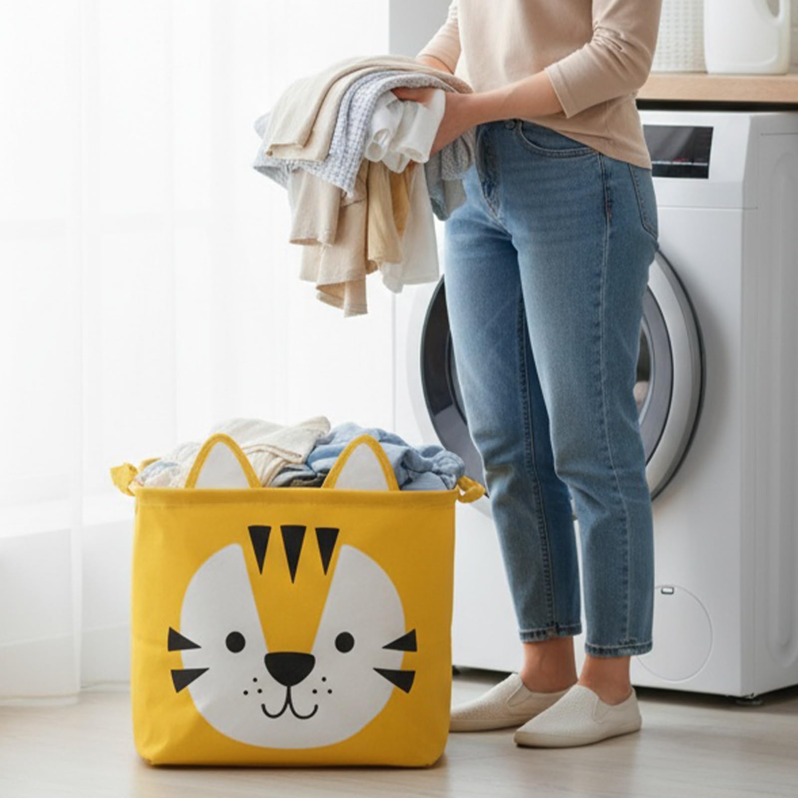 12.6" Laudry Hamper con Maniglia, Canvas Fabric Lightweight Cesta Portabiancheria, Cesto Giochi Bambini, Pieghevole Rotondo Storage Basket per Camera da Letto 2 Pezzi