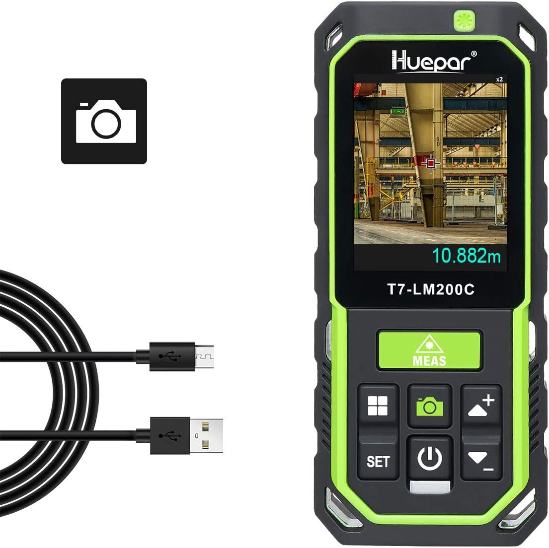 Huepar Laser Distance Meter with Camera 2X/4X Zoom, 656Ft High Accuracy Rechargeable Laser Measure M/in/Ft with 17 Measurement Modes-Pythagoras, Stake Out, Tilt Sensor, Color Backlit Display- LM200C