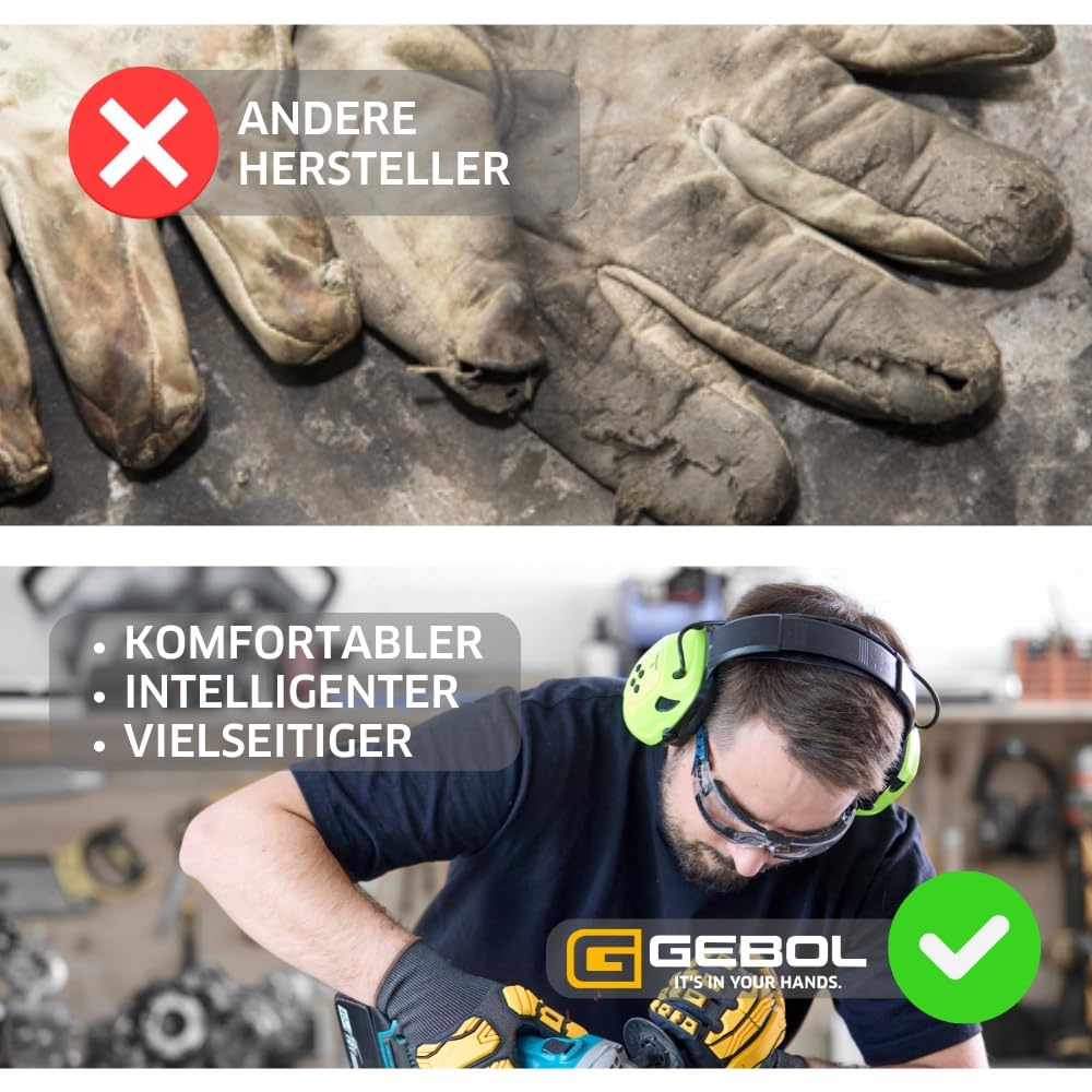 Gebol Kapselgehörschutz Profi Bluetooth, SNR 29 dB, USB, AUX, Mikrofon | Telefonieren & Musik bei der Arbeit, SNR 29 dB, bis 8 Std Akku, Mikrofon mit Geräuschreduzierung, weiche Polster