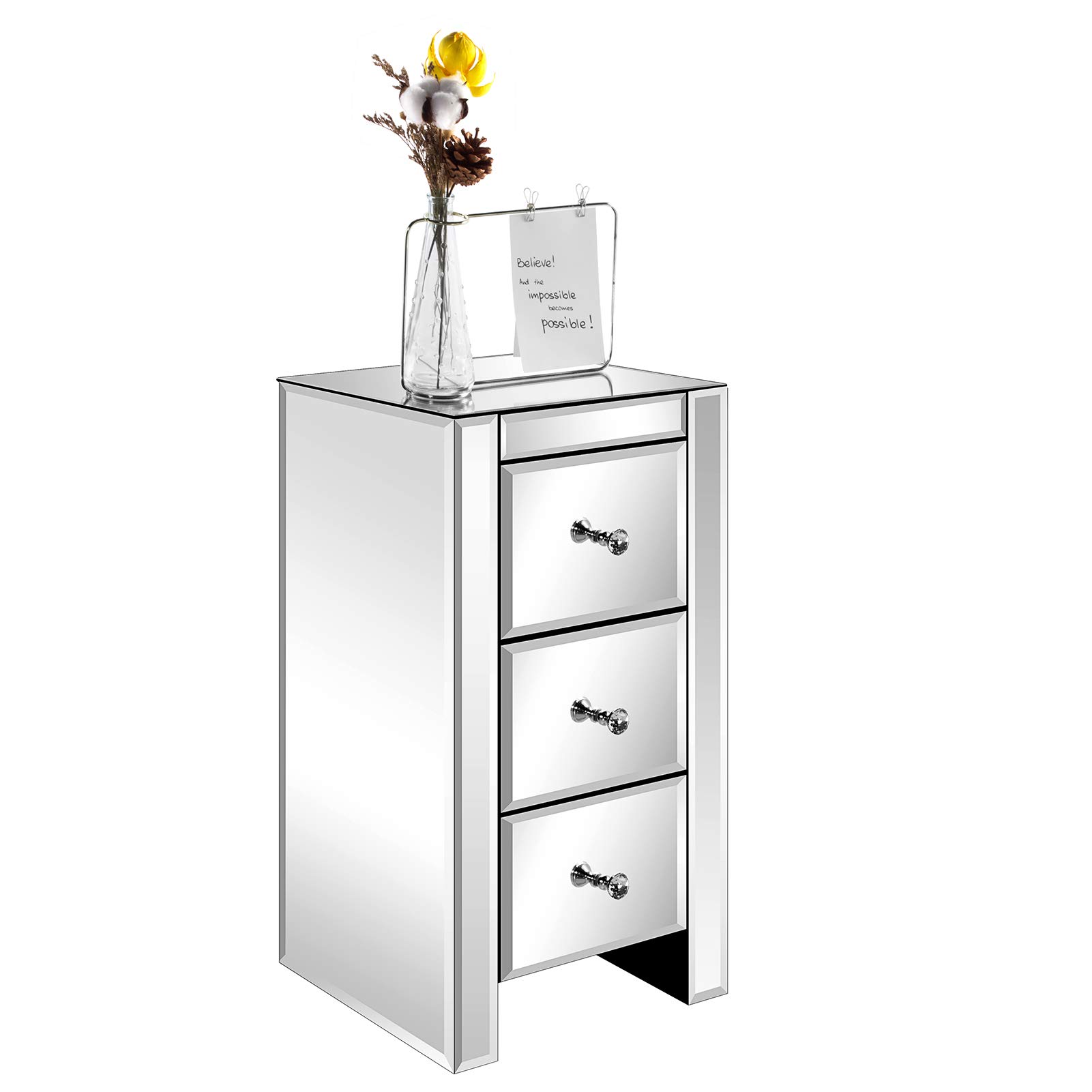 Alightup Nachttisch Glas, Beistelltisch mit 3 Schubladen, 30x30x60 cm