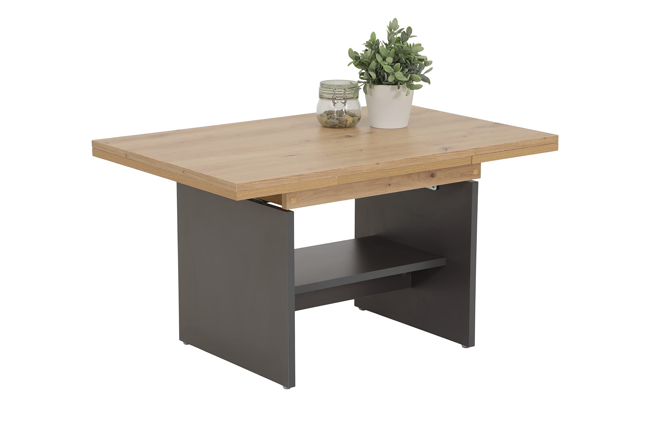 Hela Tische, Couchtisch Wohnzimmertisch Marcel, Holzwerkstoff melaminbeschichtet, Artisan Eiche, ausziehbar 90-142cm, höhenverstellbar mit Kurbel 47-57cm