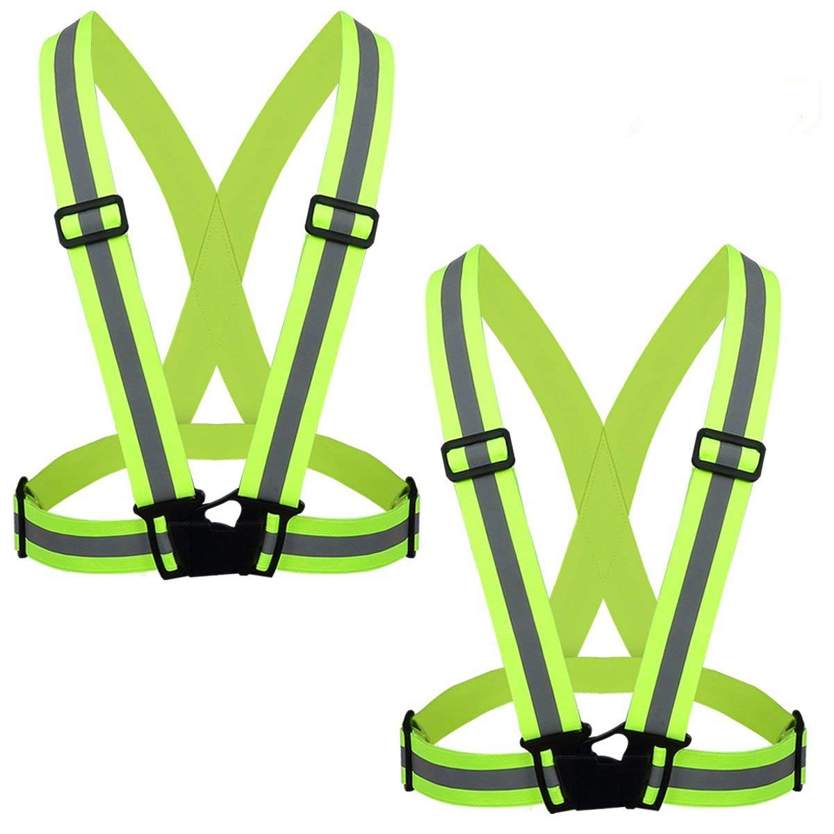 Reflective Vest 2 Pack, Elastic and Adjustable Reflective Gear for Running, Walking, Jogging,Cycling,Motorcycle (Green)