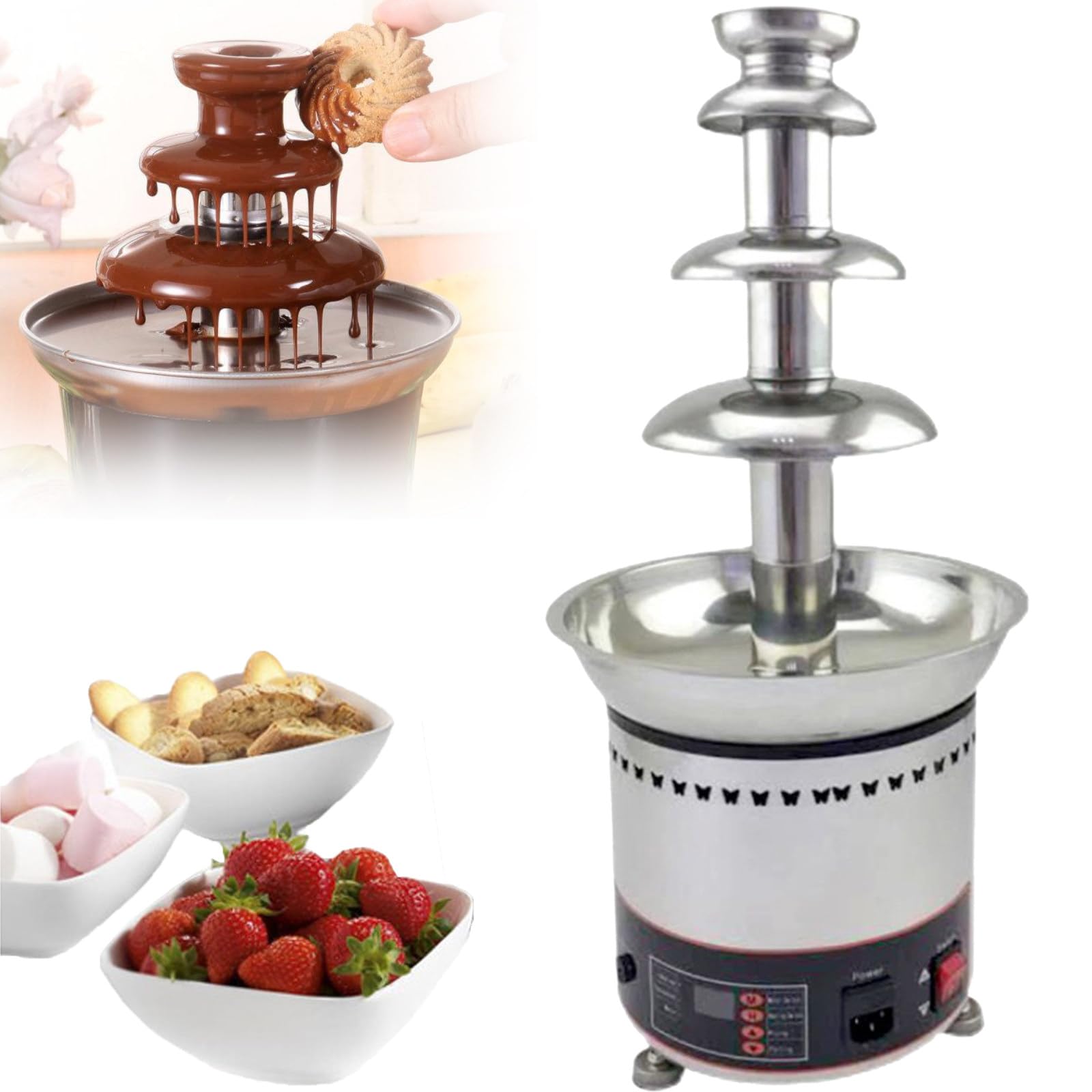 JKJZSALJ Chocolate Fountain Machine, Digital Electric Melting Warmer For Fondue Parties And Dipping,4tier