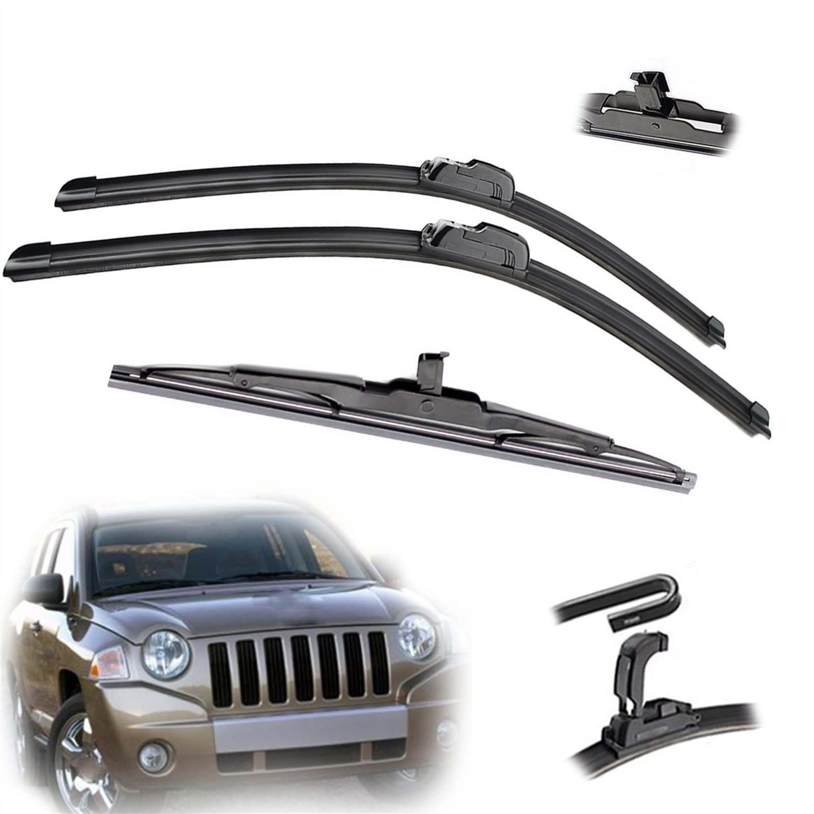 Essuie-glace arrière et avant pour Jeep Compass MK49 2006-2016 kit balais 22" 20" 11"