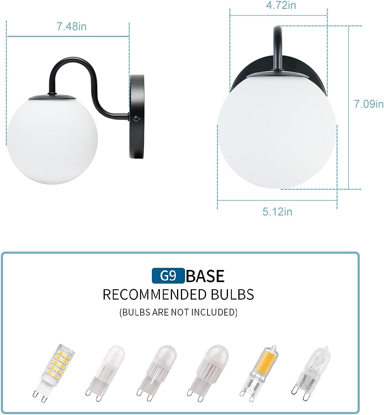 Industrial Bedroom Wall Sconce Black Indoor Wall Light Fixture Milk White Globe Glass Wall Lamp for Bathroom Kitchen Living Room Vanity Hallway (Exclude Bulb)