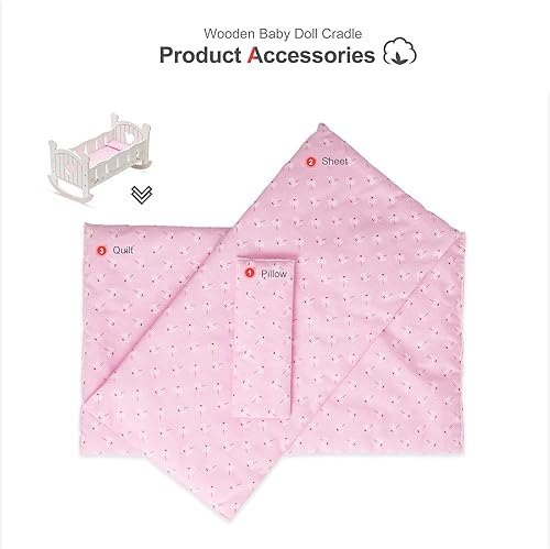 Miniatura 8 de ROBUD Cuna de madera para muñecas, juguetes de cama de muñeca, se adapta a accesorios de muñeca de hasta 18 pulgadas
