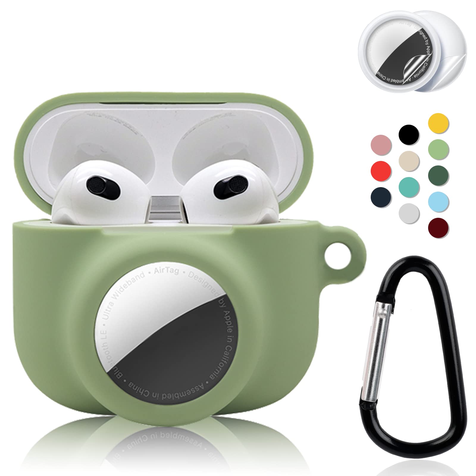 2 in 1 Protective Case Combo Set Compatible for Apple AirPods 3(2021) AirTag, GPS Tracker Holder with 2 PCS TPU Screen Protector&Keychain, Soft