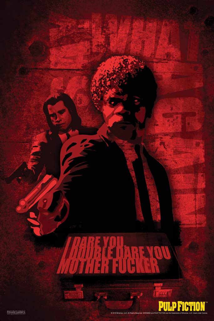 Pyramid America Pulp Fiction Poster Jules Winnfield Say What Again I Double Dare You Retro Vintage Classic Quentin Tarantino Samuel L Jackson 90s Movie Cool Wall Decor Art Print Poster 12x18