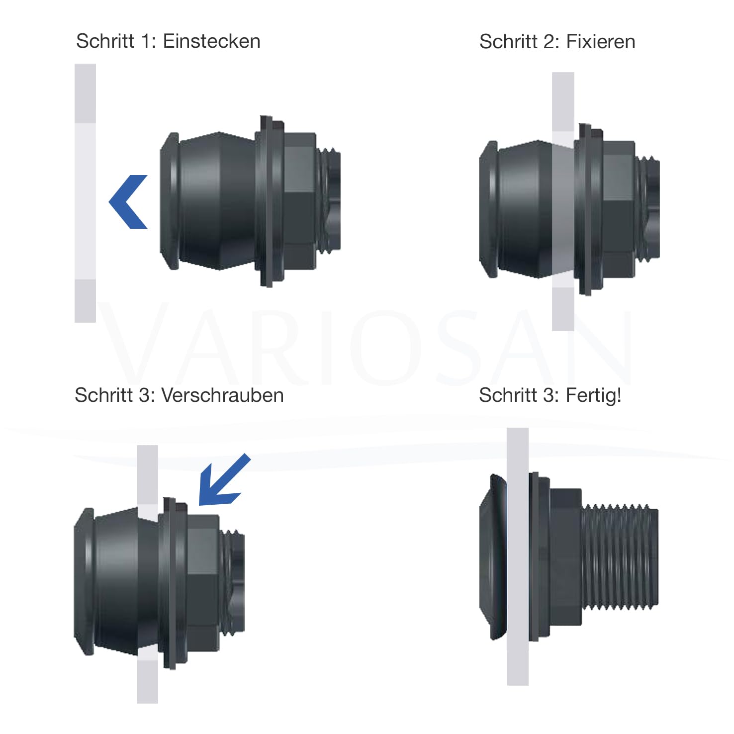 VARIOSAN PUSH-IN przepust zbiornika 16331, 3/4" x 1/2", PP, czarny