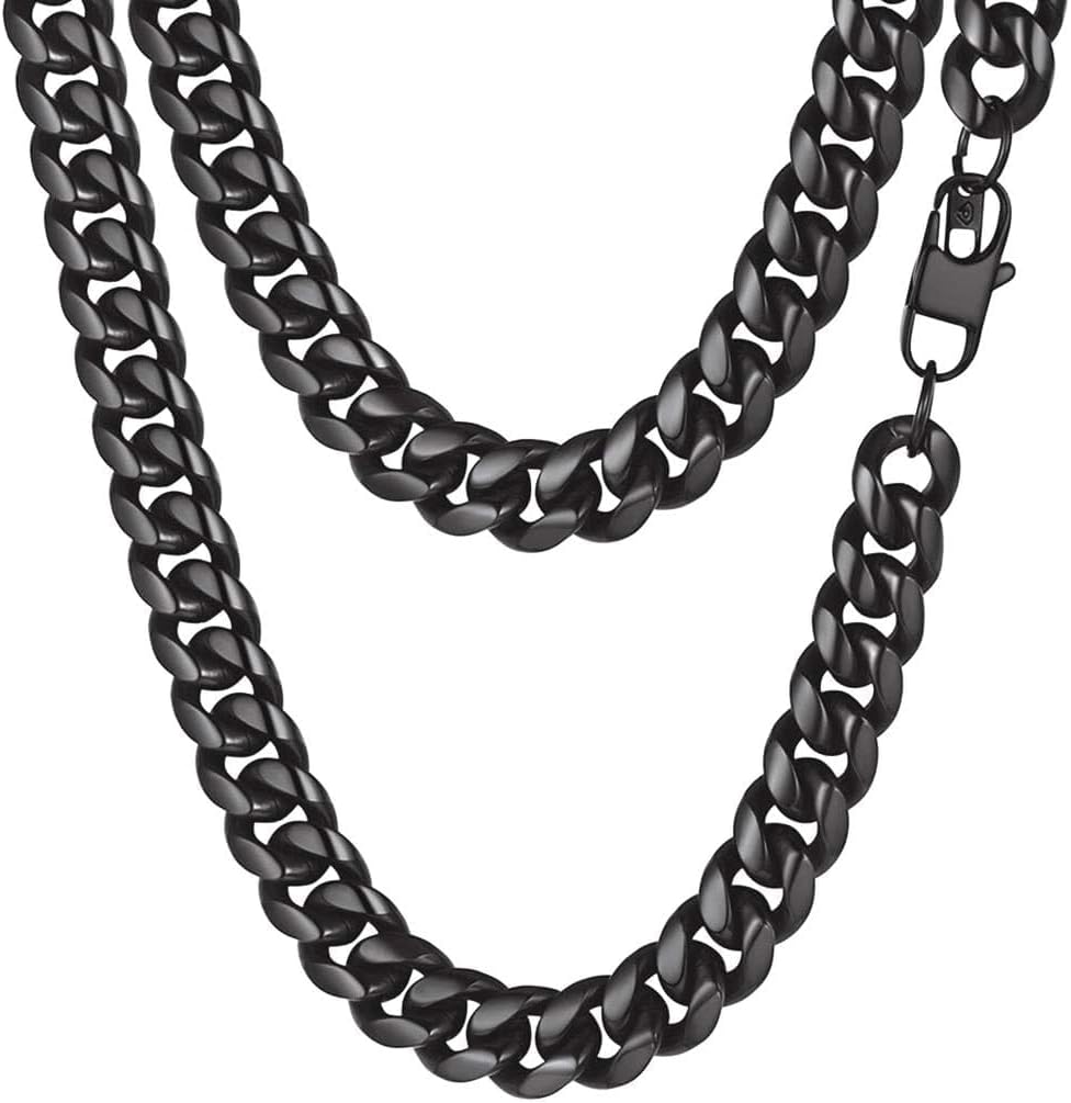 PROSTEEL 316L Stainless Steel Figaro Cuban Chain Necklace for Men, Black/18K Real Gold Plated, 4/5/6/7.5/9/10/13mm, 14inch-30inch, Come with Box