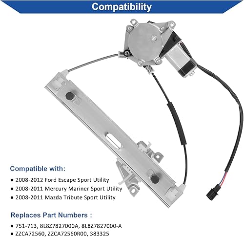 Miniatura 2 de Obaee 751-713 Elevalunas eléctrico trasero derecho del lado del pasajero con motor compatible con Ford Escape 2008 2009 2010 2011 2012, Mercury