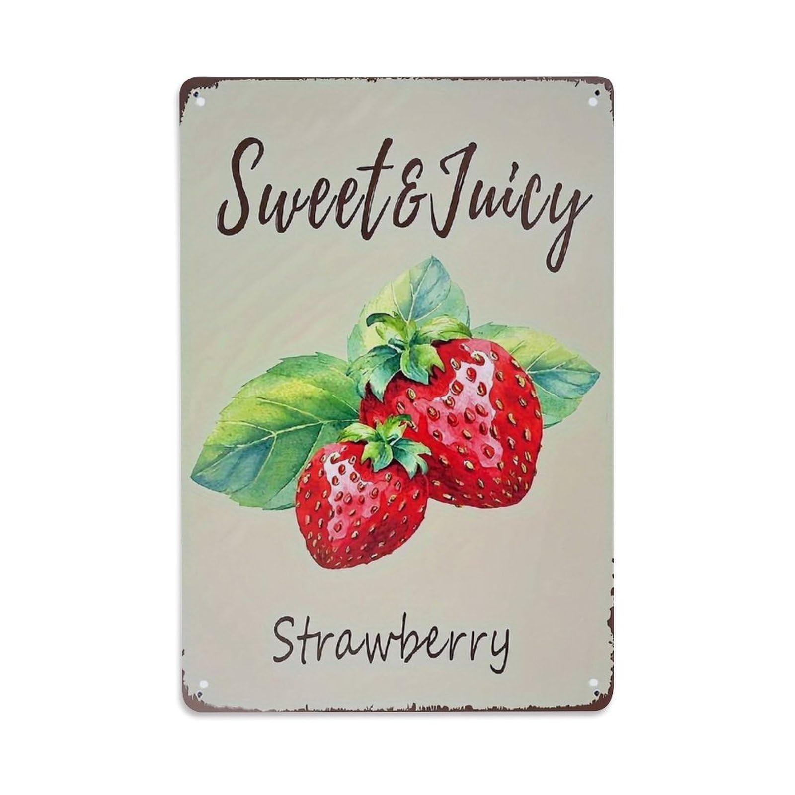 Jdfenggu Vintage Sweet Juicy Strawberry Leaves Fruit Retro Metal Tin Sign, Decor Art Poster For Bar, Home, Man Cave, Kitchen, Laundry Room Gift 8X12inch