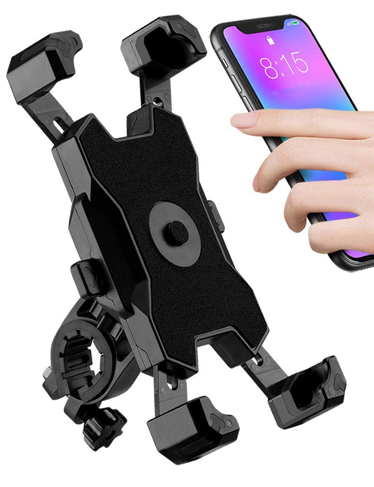 Tool Free Install Bike Phone Holder for Bike Motorcycle Handlebar Phone Mount One Hand Operation Bike Cell Phone Holder for Bicycle 360° Rotation Phone Mount with Quad Lock Clamp for 4.5-7 Inch Phone