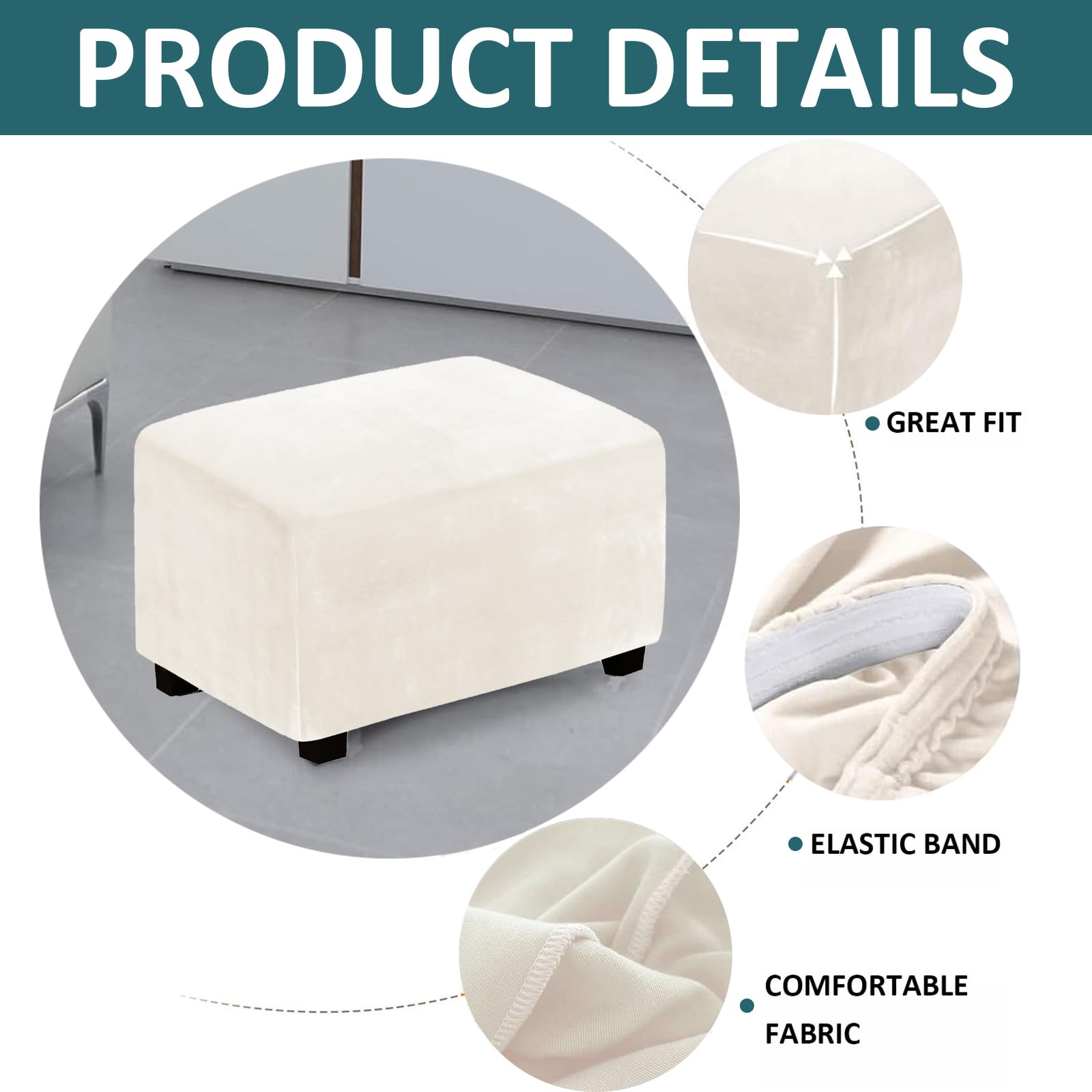 Bei - Copertura per pouf in velluto lavabile, antiscivolo, protezione elasticizzata per soggiorno, elegante decorazione per la casa