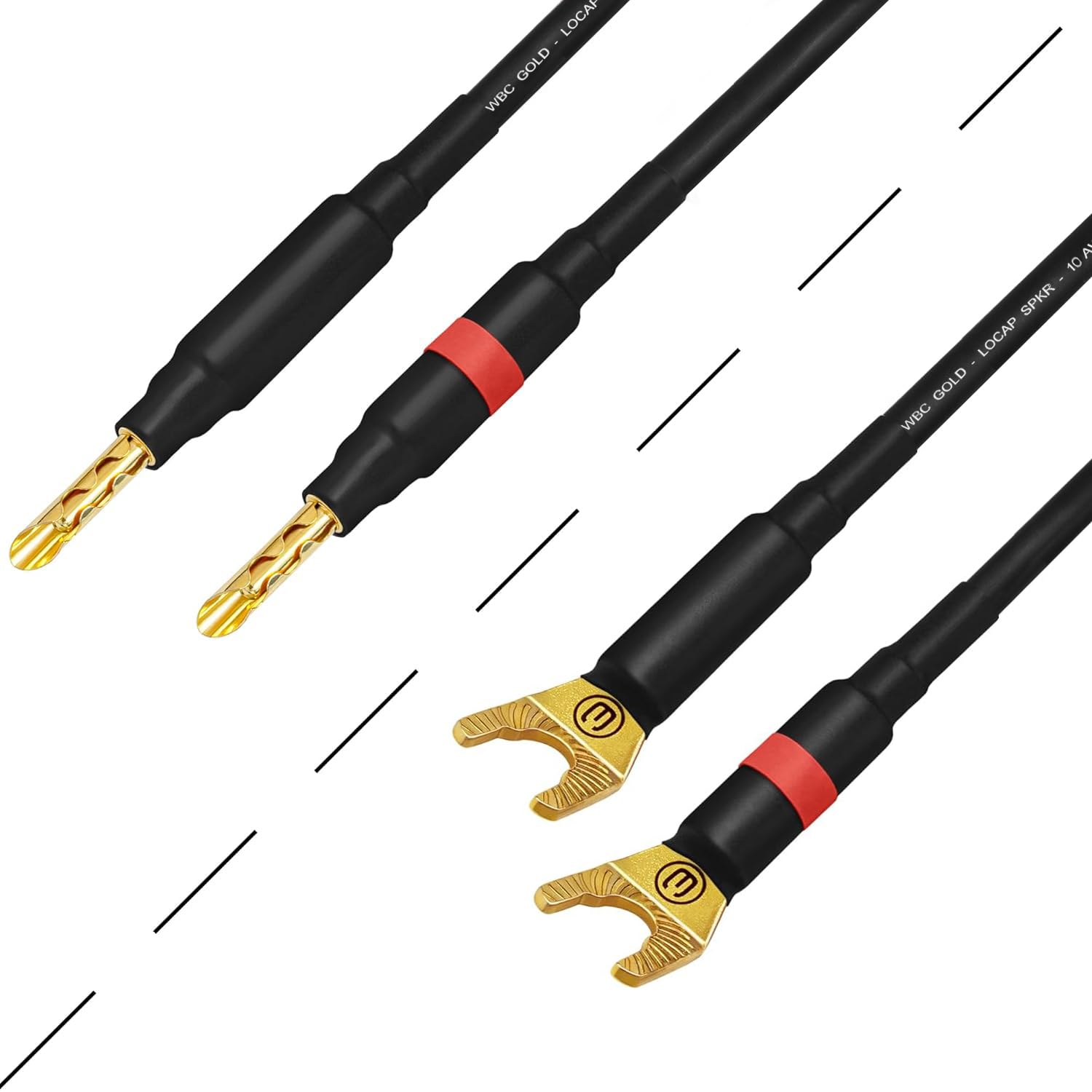 WORLDS BEST CABLES Coppia di cavi per altoparlanti HiFi audiophile con connettori Eminence Gold Banana (x2) e Spade (x2) e Spade (x2)