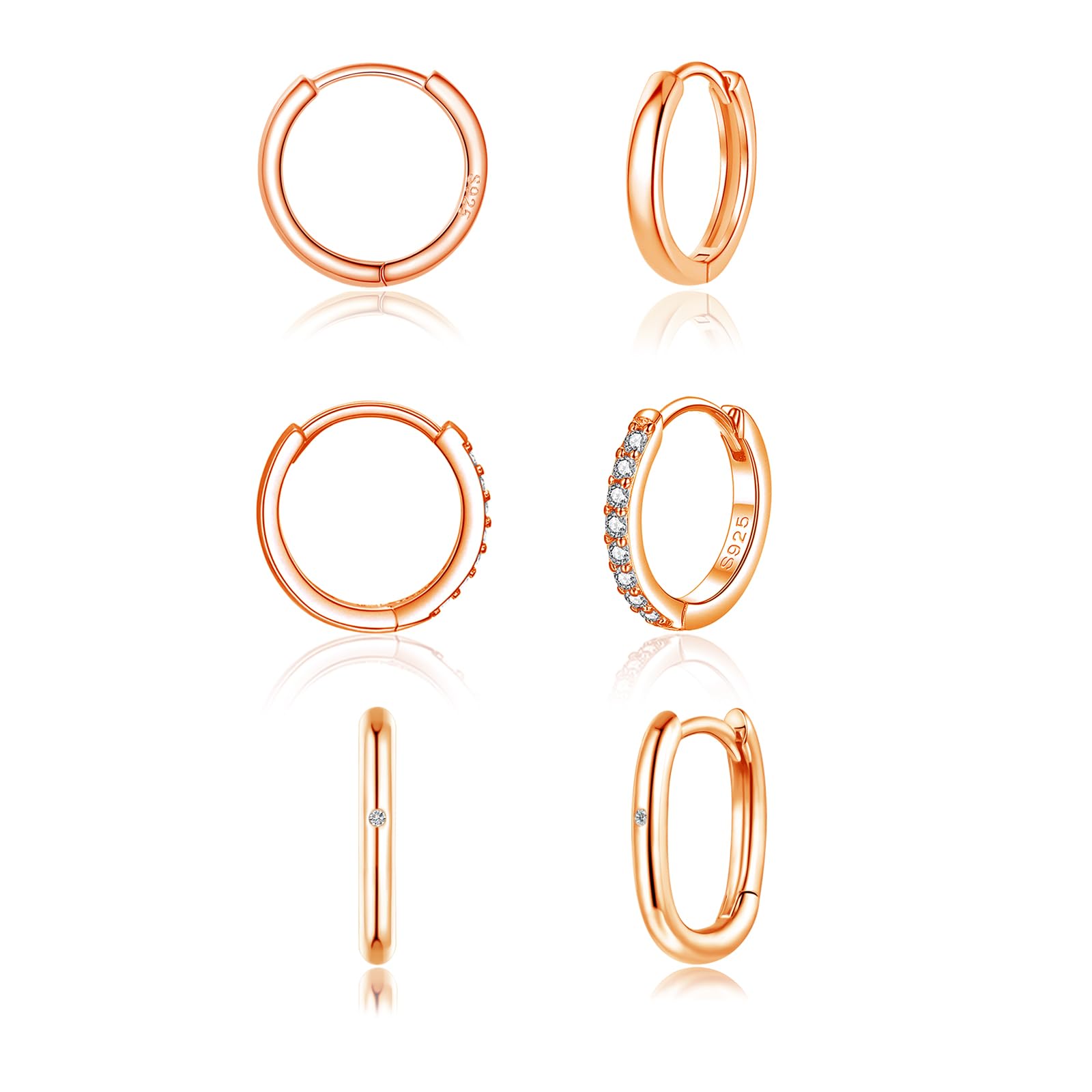 Zolkamery Creolen Silber 925, 925 Sterling Silber Creolen Ohrringe Set für Damen, 3 Paar Hypoallergen Zirkonia Kreolen Huggie Set, Klein Unisex Schlafen Ohrringe für Mehrere Ohrlöcher in 12 15mm