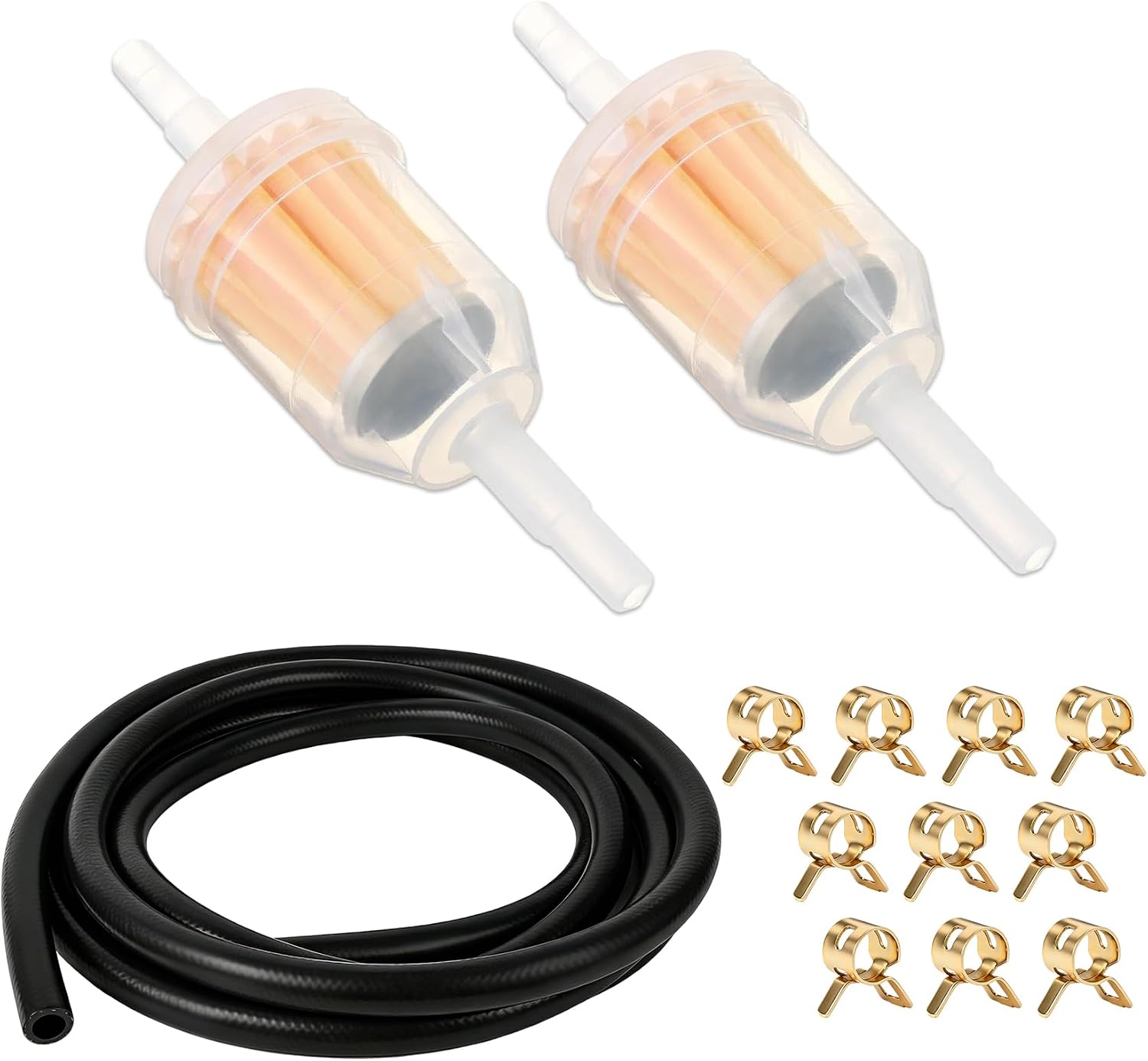 Dirt Bike Gas Fuel Line Hose Fuel Filter, Fuel Line Kit, 1/4 Inch 6 Feet-Long Oil Gas Petrol Hose with Clamps, Gas Inline Filters for Mowers Tractors Motorcycle Dirt Bike Small Engines