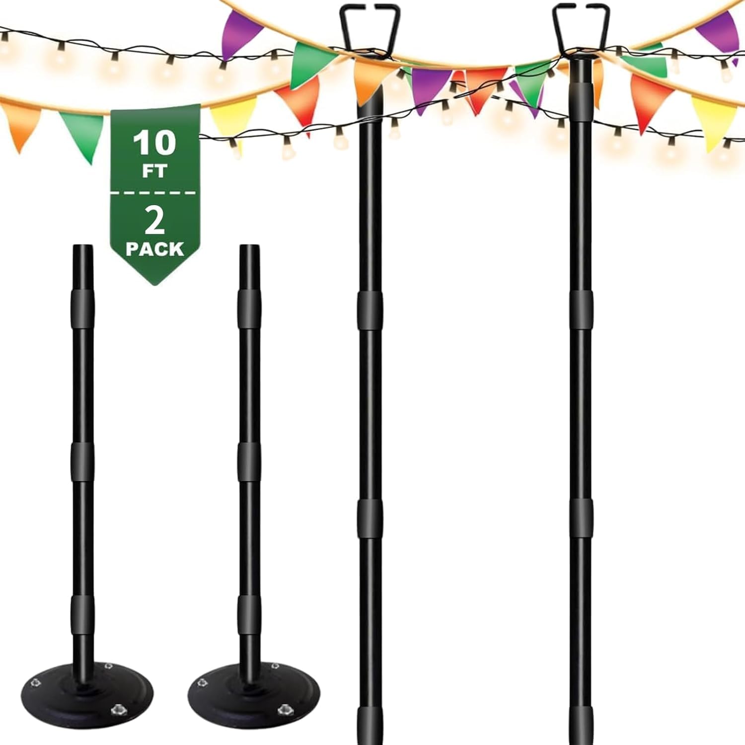 String Light Pole for Deck - 2 Pack 9.8FT for Outside Hanging Steel String Poles for Outdoor Decoration Garden, Backyard, Patio Lighting Stand for Parties, Christmas, Wedding (New 2 Packs)