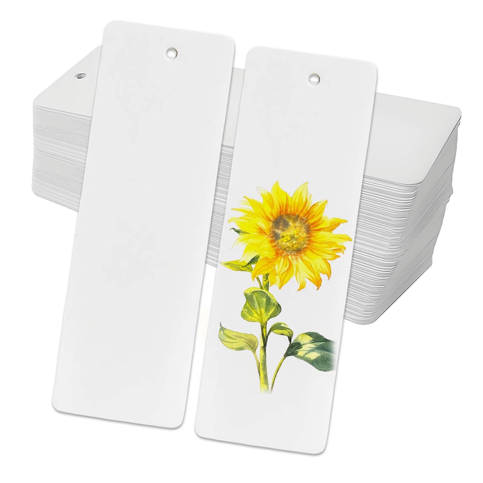 YYTOL Blank Bookmarks, 60 Pcs White Rectangle Blank Paper Card Bookmark with Holes 14 x 5cm Craft Bookmark Making Kit for DIY Crafts