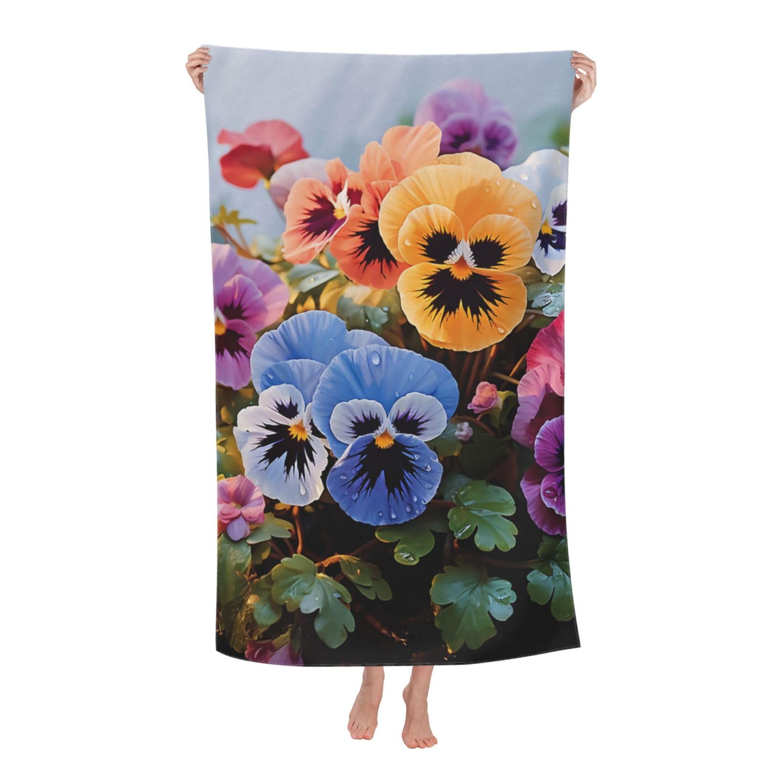 Drap de plage Pensées 80X130CM compact pour la natation et les vacances
