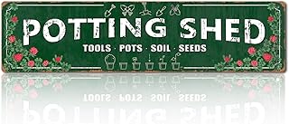 Potting Shed Tools Pots Soil Seeds Vintage Tin Sign Rustic Decor Home Ga...