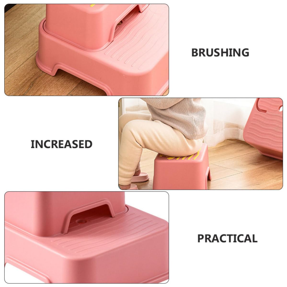 ibasenice Taburete Infantil Antideslizante, Reposapiés, Estructura Desmontable, PP y TPE, Rosa, Ayuda para Subir, para Pequeños, Lavado de Manos y Cocina