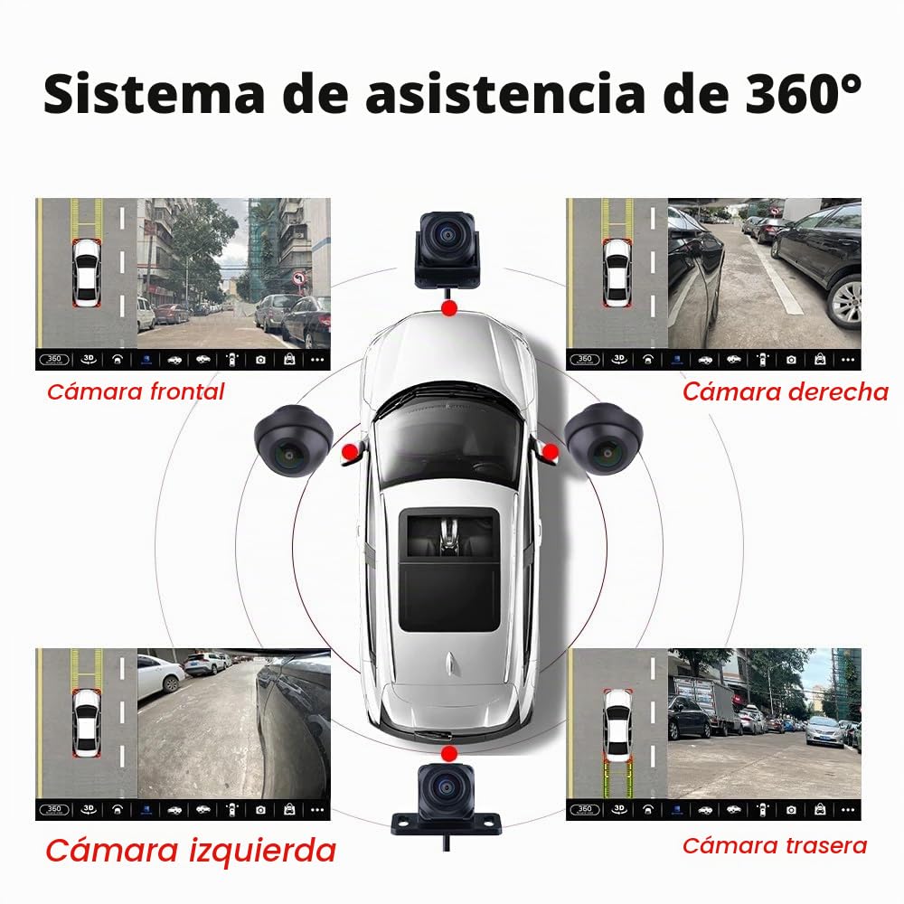 Cámara panorámica 3D para coche, 360 grados, AHD 1080P, Starlight, visión nocturna, frontal, trasera, izquierda, derecha, 360°, kit de cámara para coche, Android, navegación GPS, radio estéreo