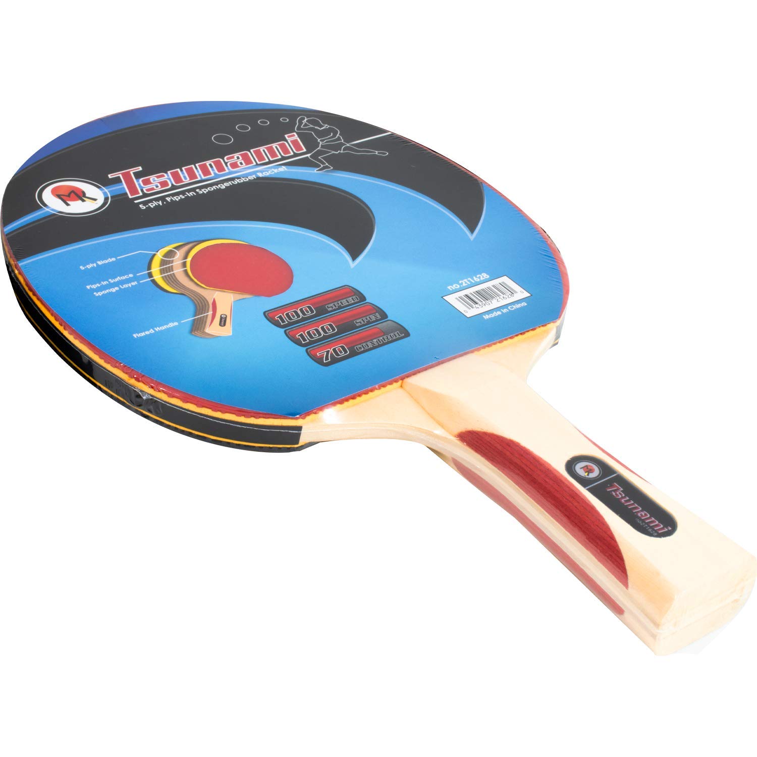 Martin Kilpatrick Tsunami Ping Pong Paddle - Pips-In Rubber On Both Sides For Maximum Spin - Martin Kilpatrick (MK) Racket Series - Recommended For Beginning Level Players