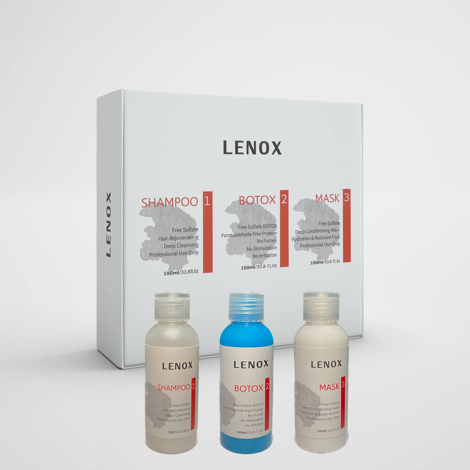 Lenox Professional Brazilian Keratin Hair Treatment Kit Includes Shampoo, Hair Filler & Mask | Sulfate & Formaldehyde Free (3x100ML)