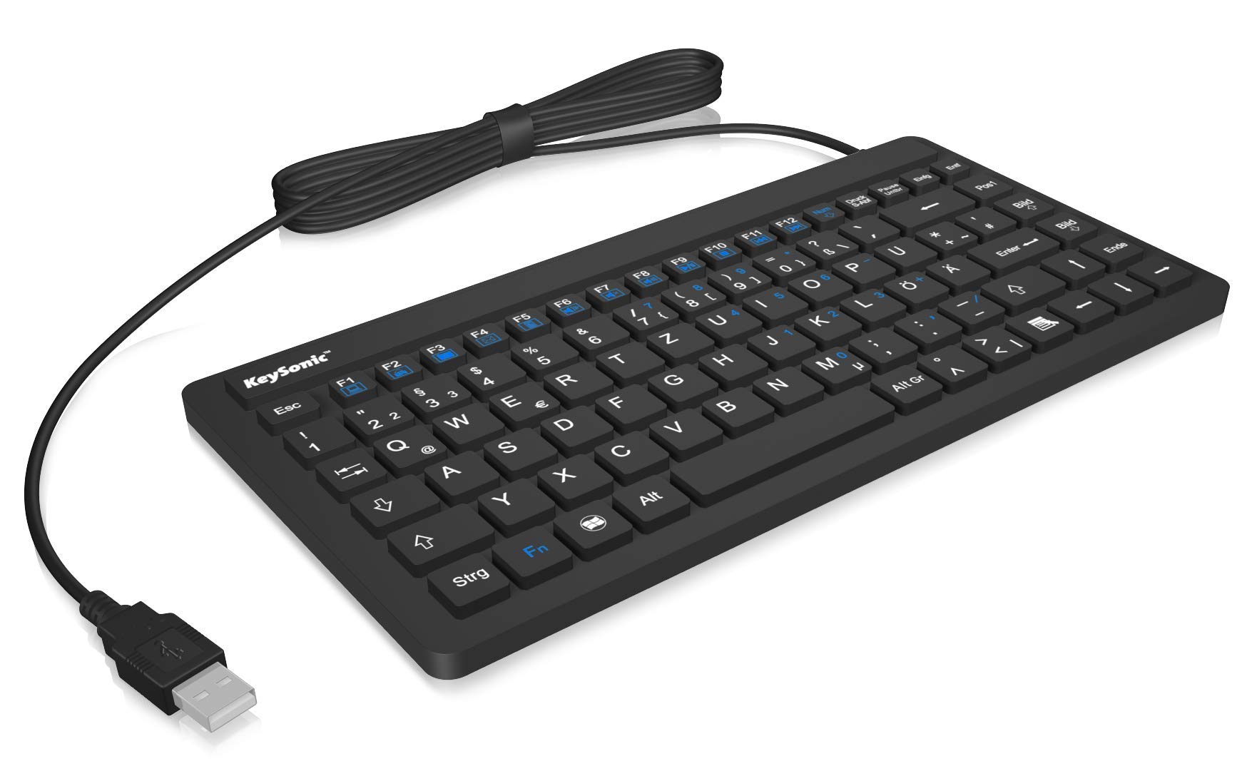 KeySonic KSK-3230IN (DE) Wasser-/Staubdichte Mini-Tastatur (USB-kabelgebunden) aus Silikon mit 12 Funktionstasten (schwarz)