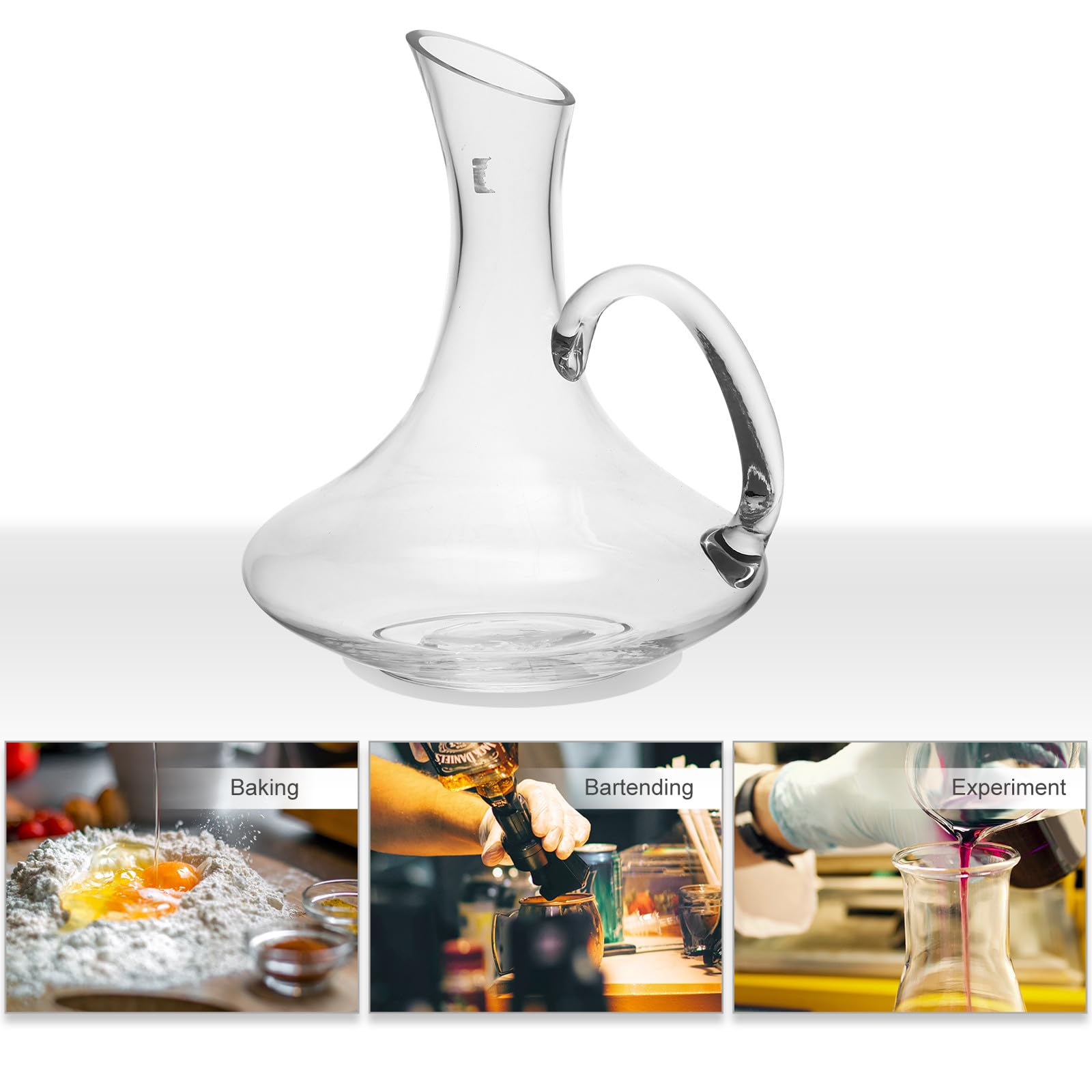 BESTOYARD Decantador de Vino Cristal de 1500 Ml con Asa y Material Sintético, Fácil de Limpiar, Adecuado para Servir y Airear Vino Tinto en Reuniones