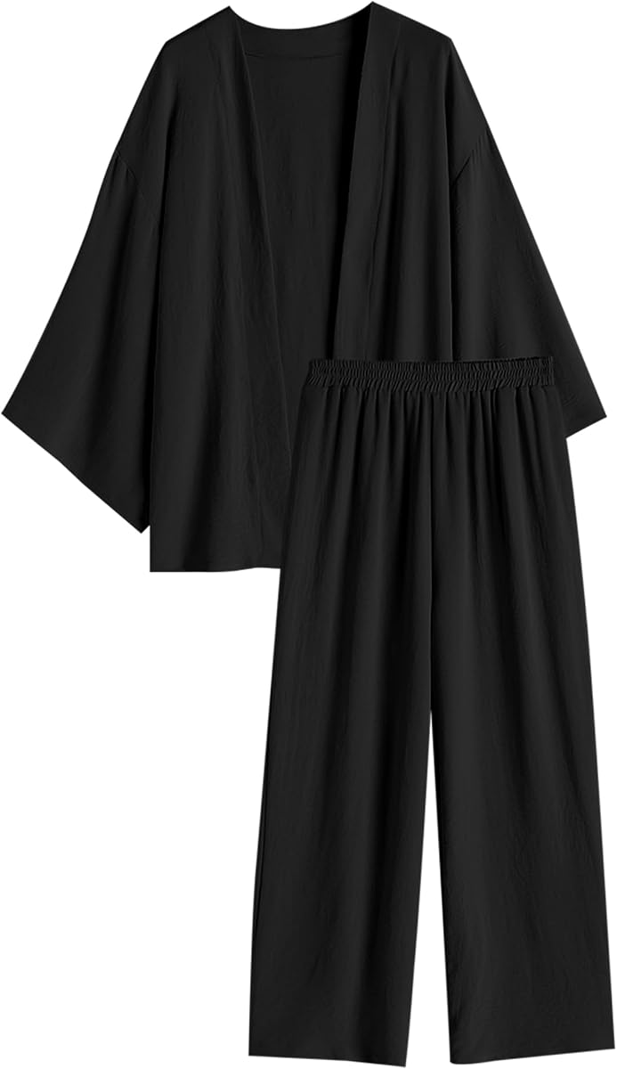 Women 2 Piece Tracksuits Outfits Loungewear Sets Solid Loose Cardigan Suits And Wide Leg Pants Casual Suits